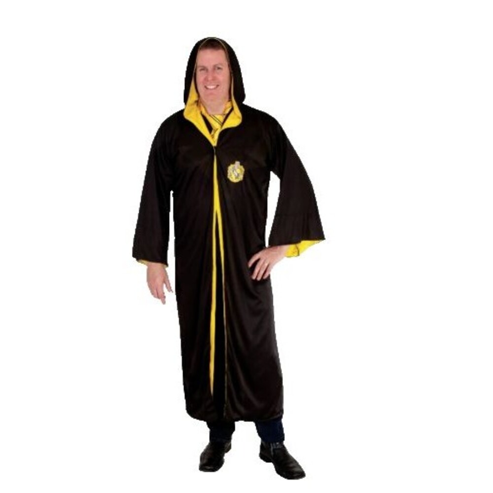 Harry Potter Long Cape Robe Hogwarts Costume Black Yellow Logo Magical